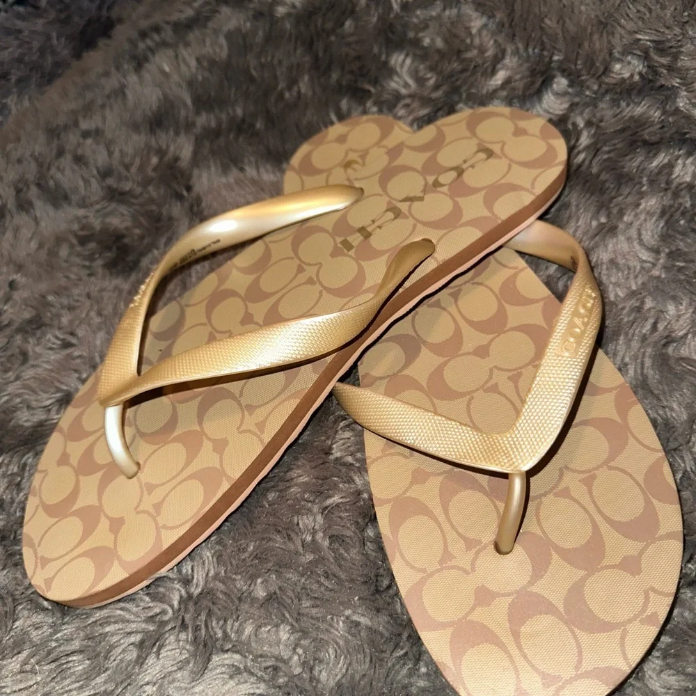Coach Gold and Tan Signature Sandals - Picture 5 of 10